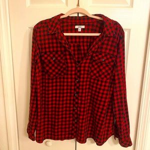 Checkered Black and Red Button Down Shirt XXL